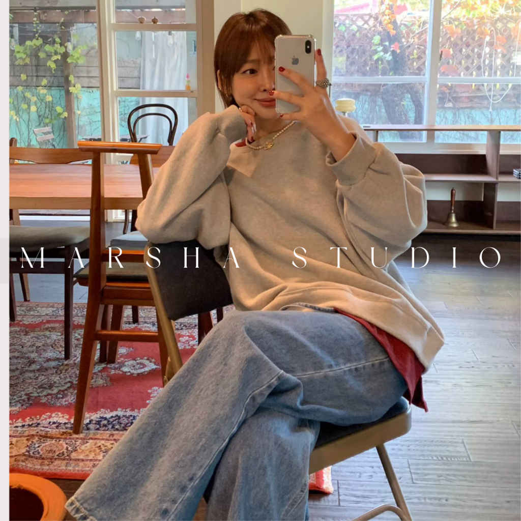 ❮韓國❯6AK02內磨毛假兩件撞色條紋拼圓領衛衣大學T｜慵懶時髦日常必備 (9)