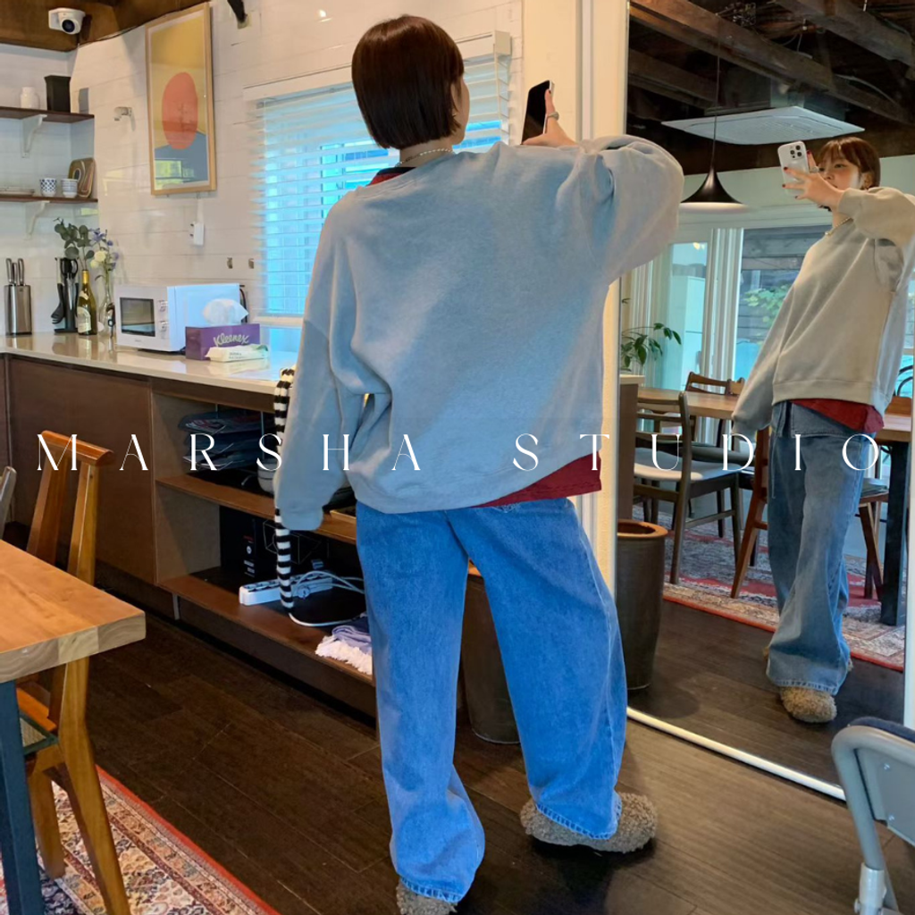 ❮韓國❯6AK02內磨毛假兩件撞色條紋拼圓領衛衣大學T｜慵懶時髦日常必備 (11)