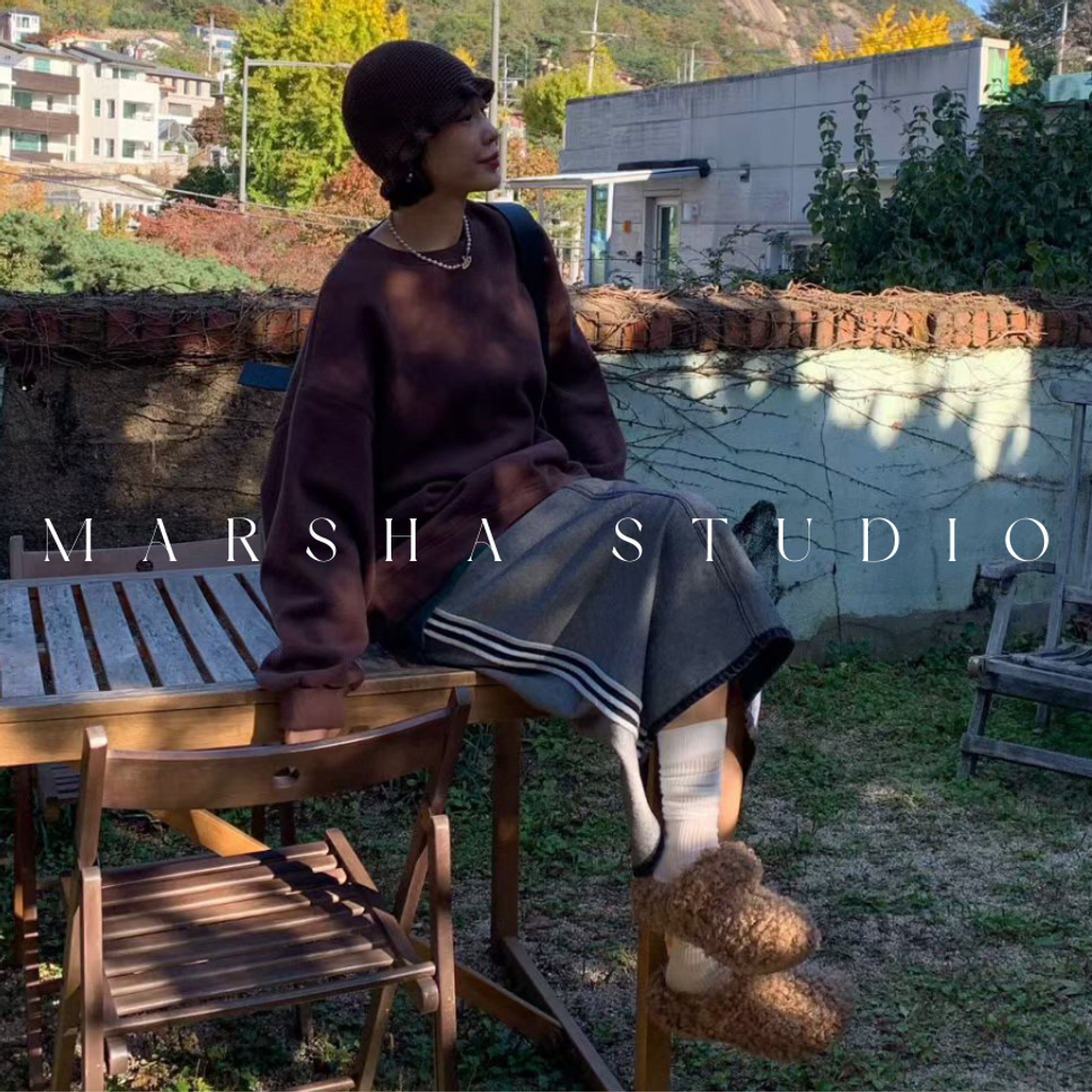 ❮韓國❯6AK02內磨毛假兩件撞色條紋拼圓領衛衣大學T｜慵懶時髦日常必備 (5)