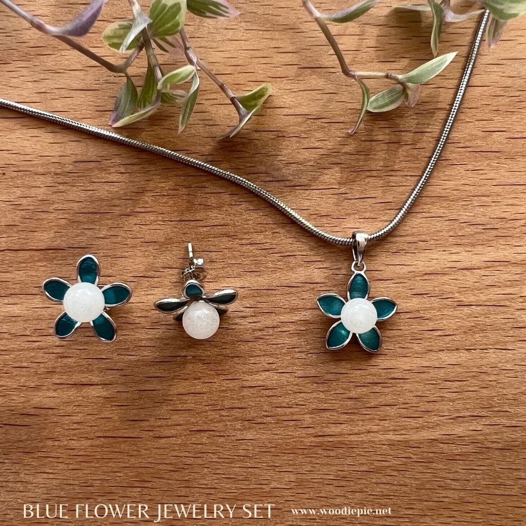 BLUE FLOWER Earring+Pendant