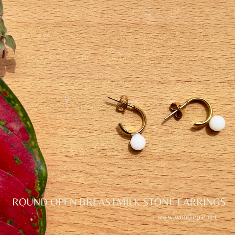Round Open breastmilk stone earrings 1