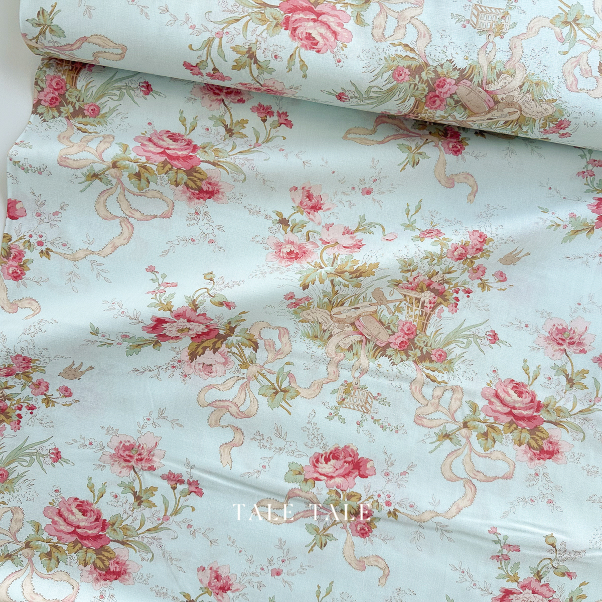 美國品牌棉布-夏洛蒂花籃-藍-Y4611-100-3