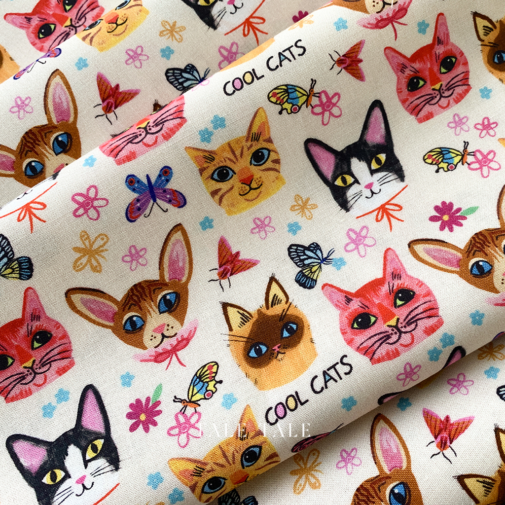 美國品牌棉布-瘋狂貓咪排排站-奶油-DDC10614-CREAM-D-$200半碼-4