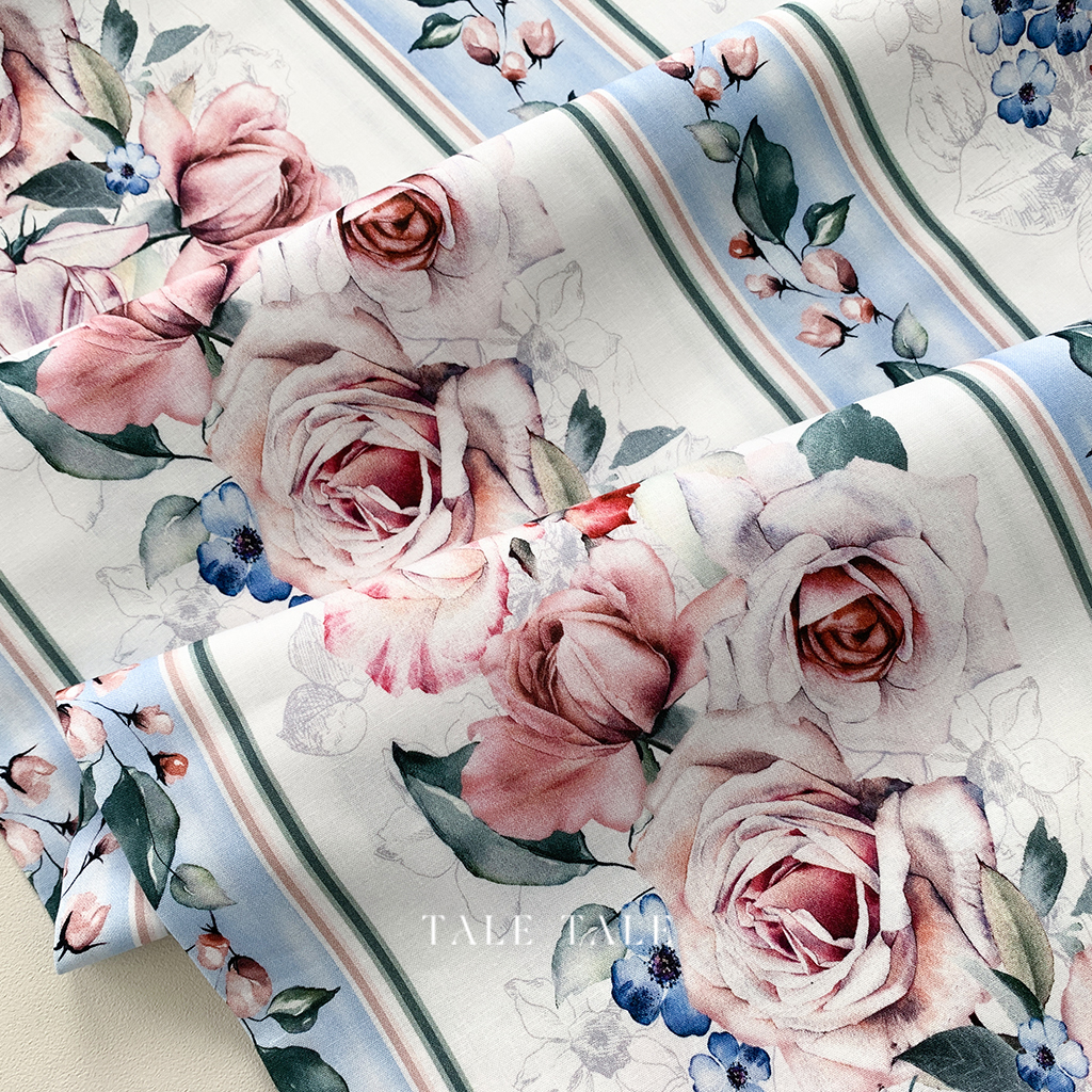 美國品牌棉布-微風的午後玫瑰-白底藍條紋-DCX10065-BWHT-$190半碼-3