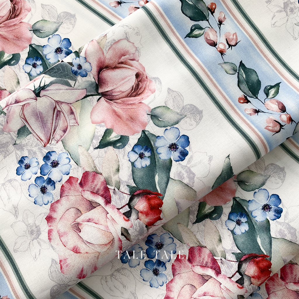 美國品牌棉布-微風的午後玫瑰-白底藍條紋-DCX10065-BWHT-$190半碼-4