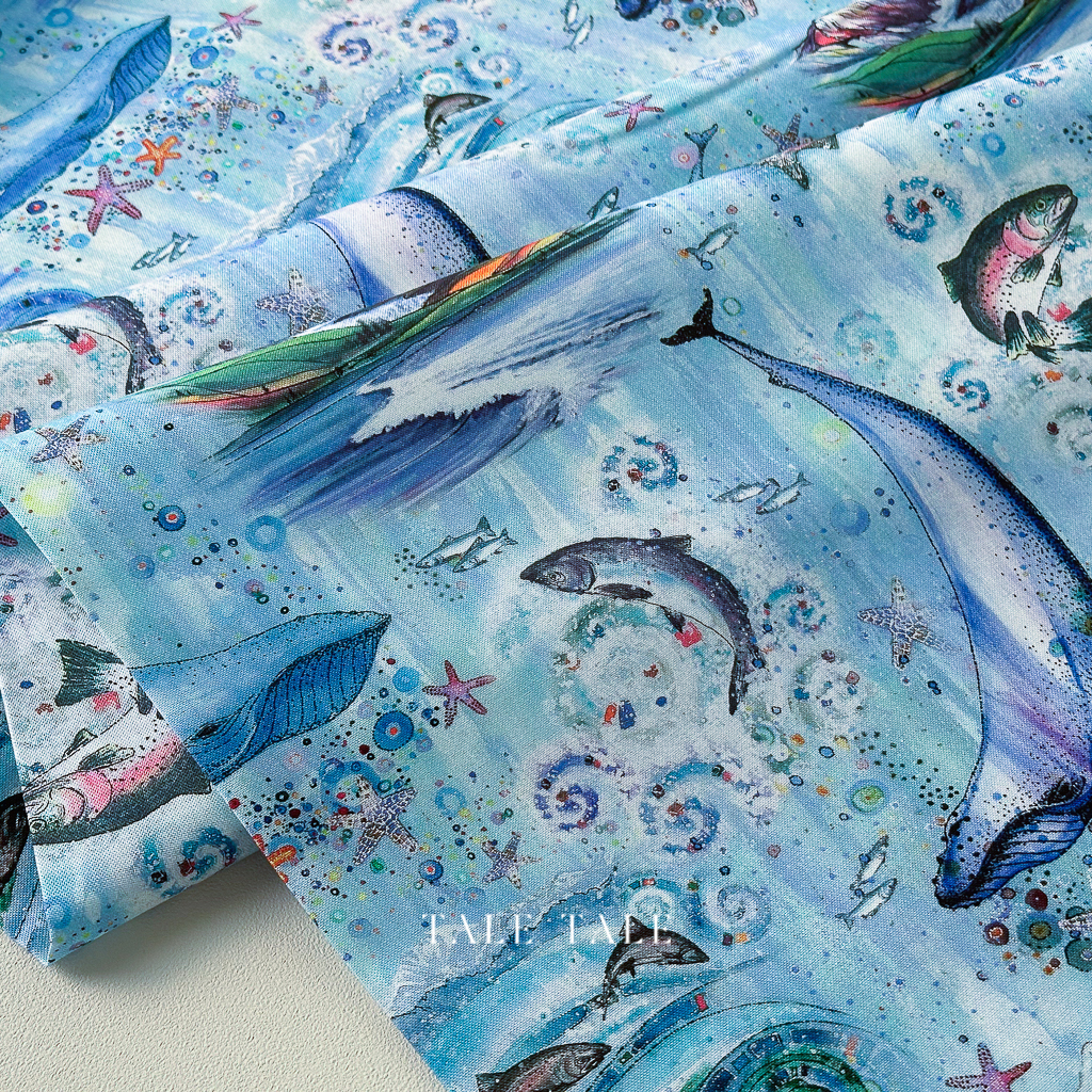 美國品牌棉布-海洋動物插畫-WWAT5482-B-$210半碼-3