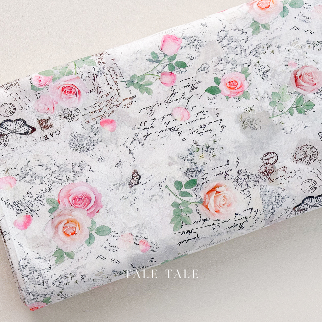 美國品牌棉布-蕾絲玫瑰剪影-米-ROSE-CD3144-BEIGE-$195半碼-1