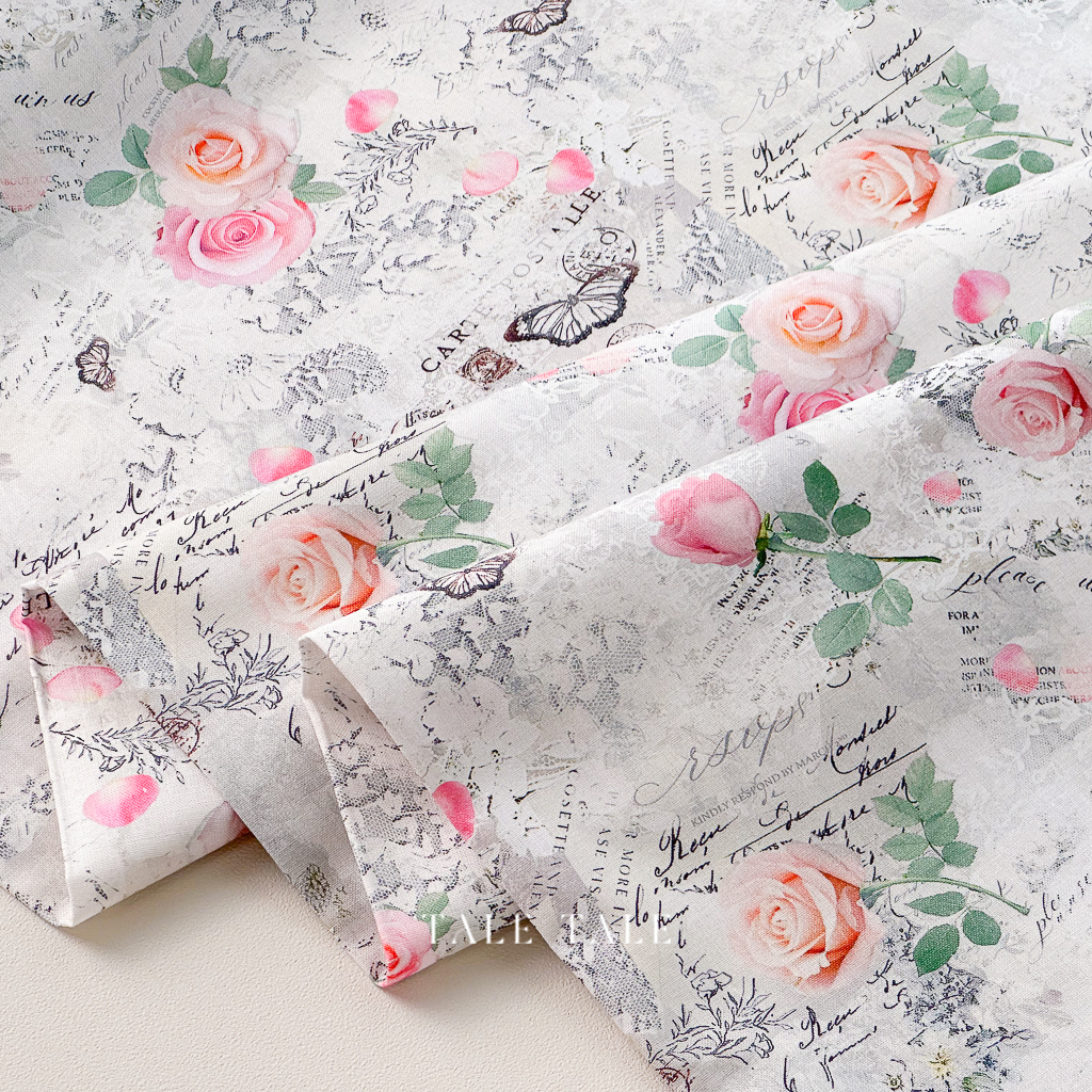 美國品牌棉布-蕾絲玫瑰剪影-米-ROSE-CD3144-BEIGE-$195半碼-3