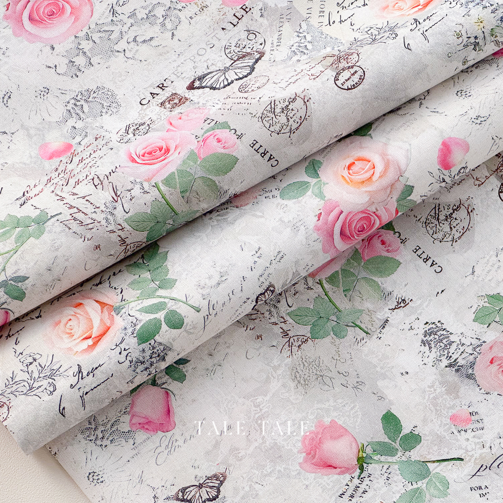 美國品牌棉布-蕾絲玫瑰剪影-米-ROSE-CD3144-BEIGE-$195半碼-4