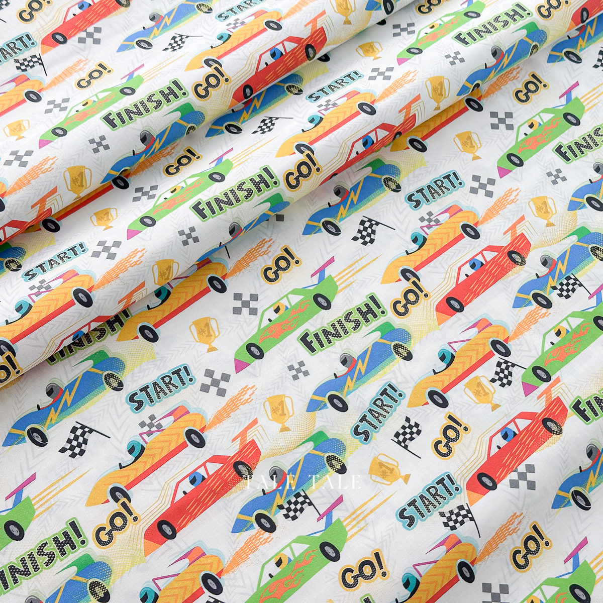美國品牌棉布-跑跑賽車-灰白底-120-21922-$200半碼-5