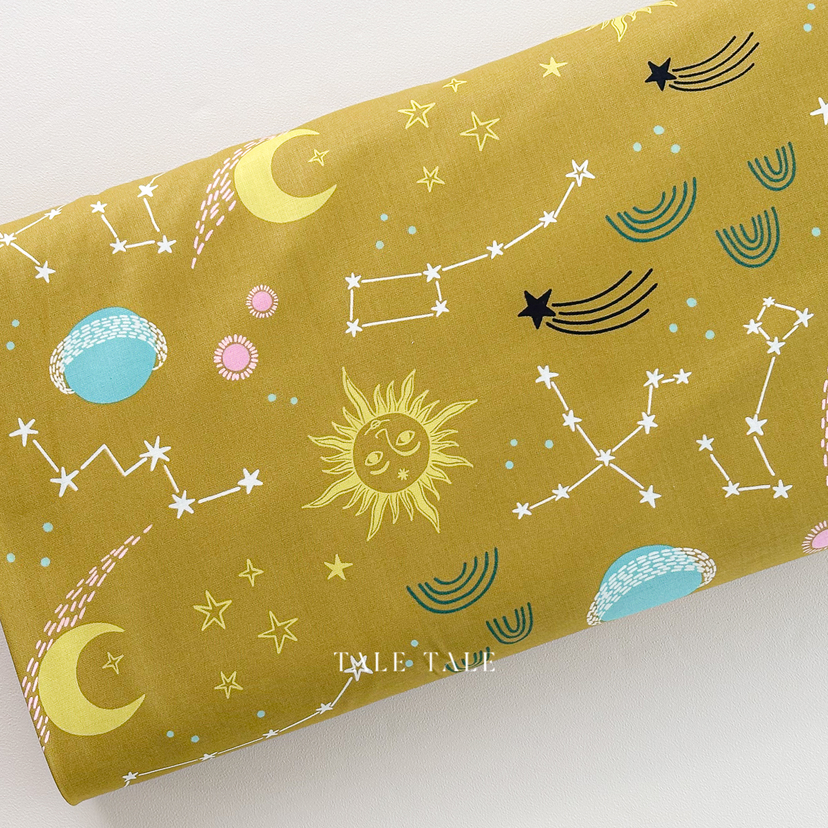 美國品牌棉布-恆星與星光-芥黃-夜光效果-DG11098-GOLD-D-$215半碼-8
