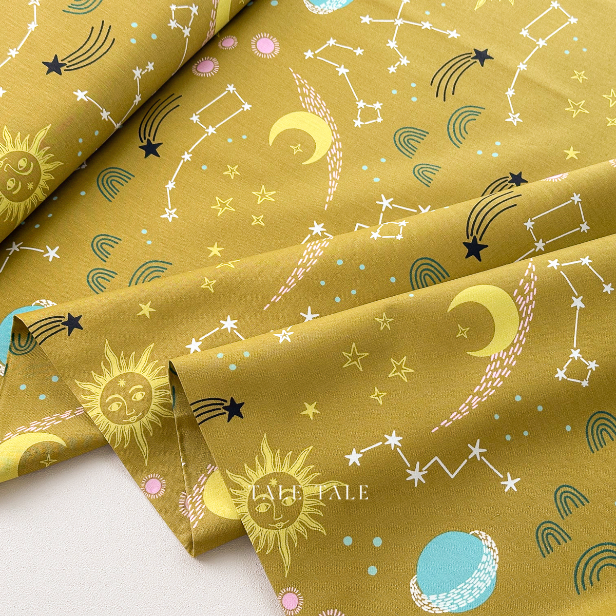 美國品牌棉布-恆星與星光-芥黃-夜光效果-DG11098-GOLD-D-$215半碼-3