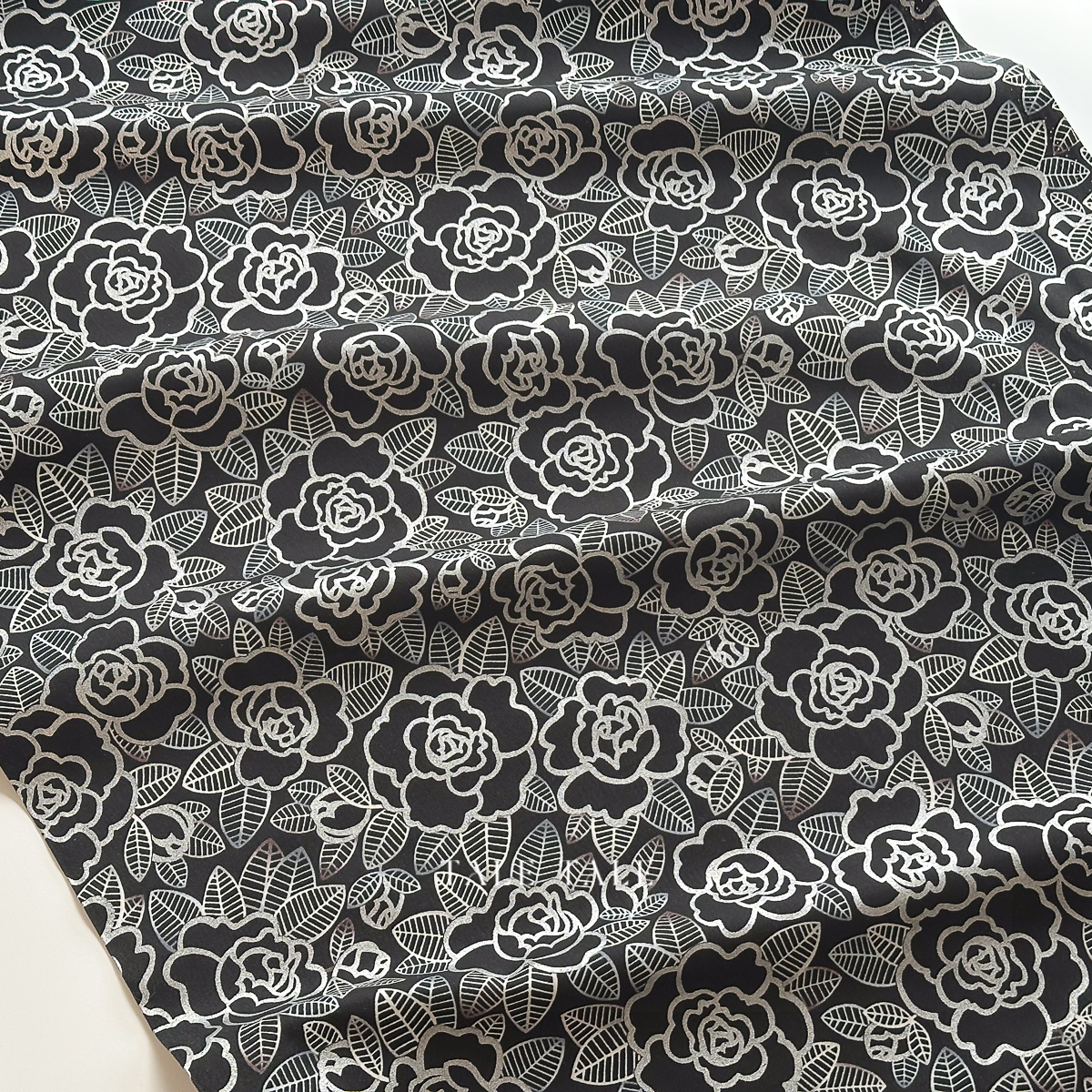 美國品牌燙金布-戀花-黑-WELM-21431-181-$190半碼-2
