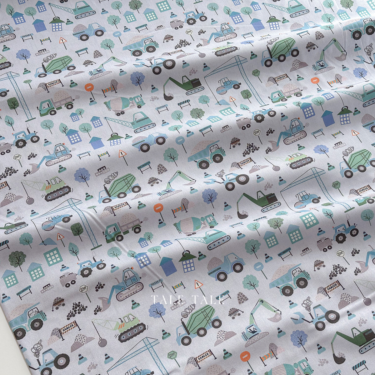 美國品牌棉布-童心工程車-灰霧-STELLA-D2985-MISTY-$210半碼-1