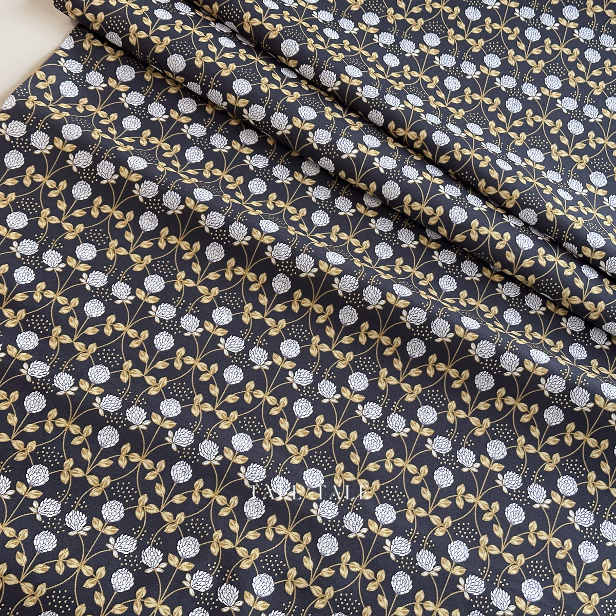 英國品牌燙金布-三葉禪花-碳黑-A653-3-$150半碼-5