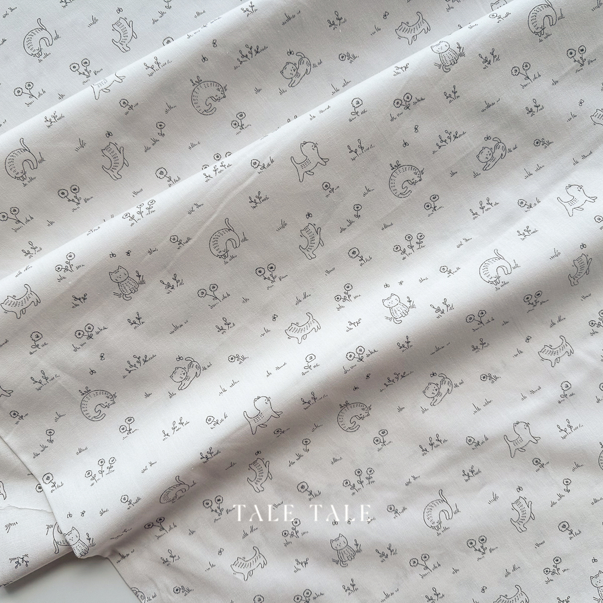 美國品牌棉布-逗趣塗鴉小貓-米-Y4570-57-3
