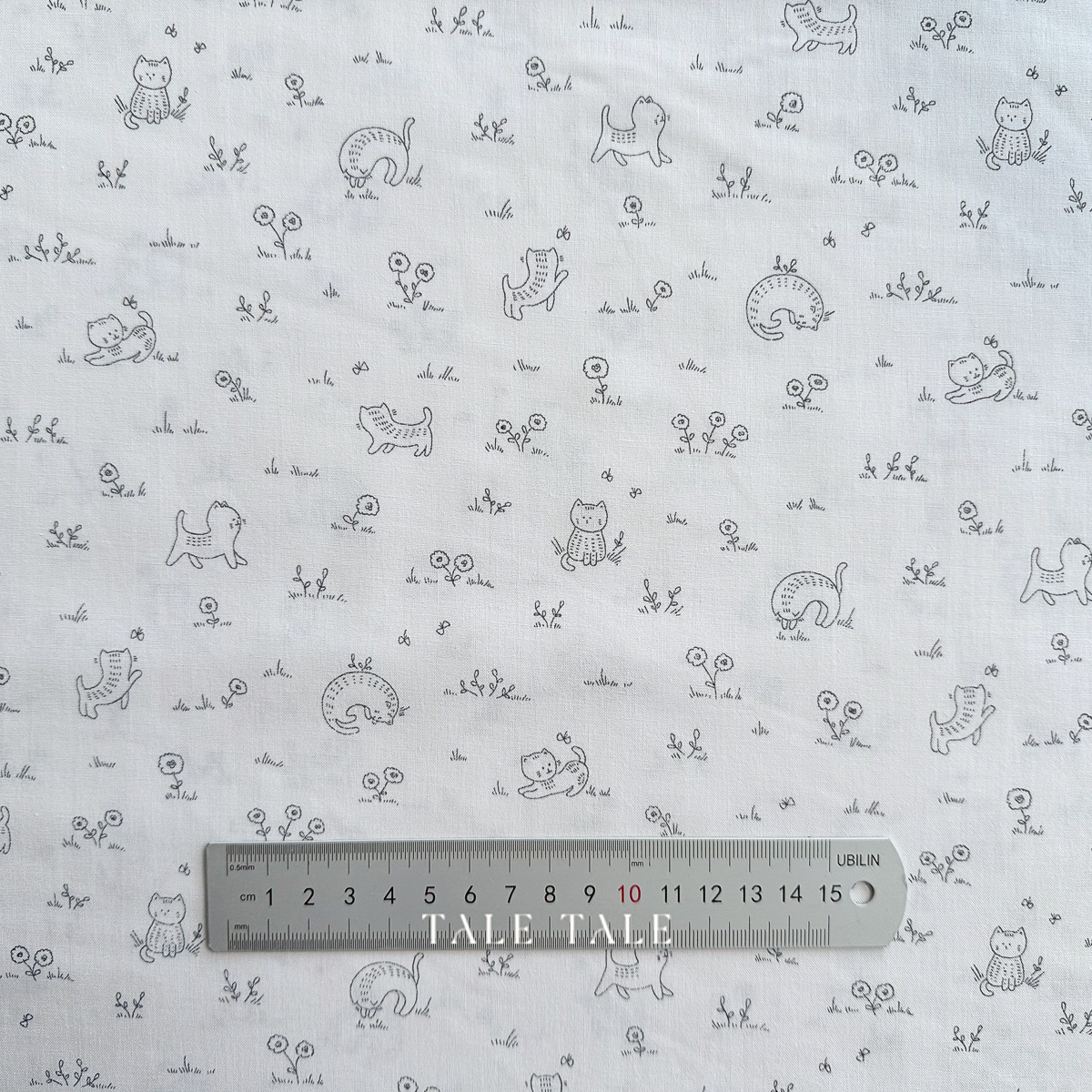 美國品牌棉布-逗趣塗鴉小貓-米-Y4570-57-5