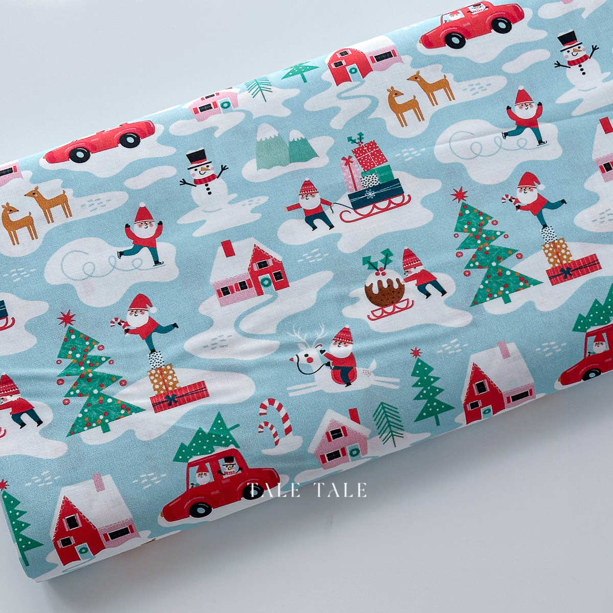 英國品牌棉布-雪地老公公-水藍-DAWOND2509-$225半碼-1