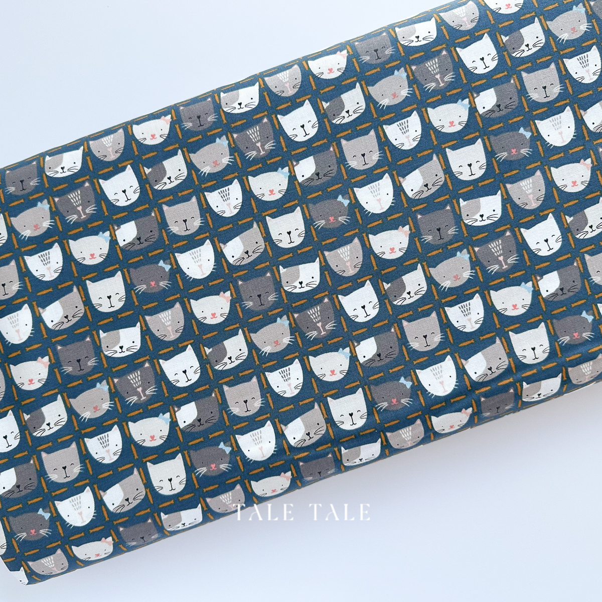 美國品牌棉布-可愛小貓咪方格-藍-SD100-TA1-2