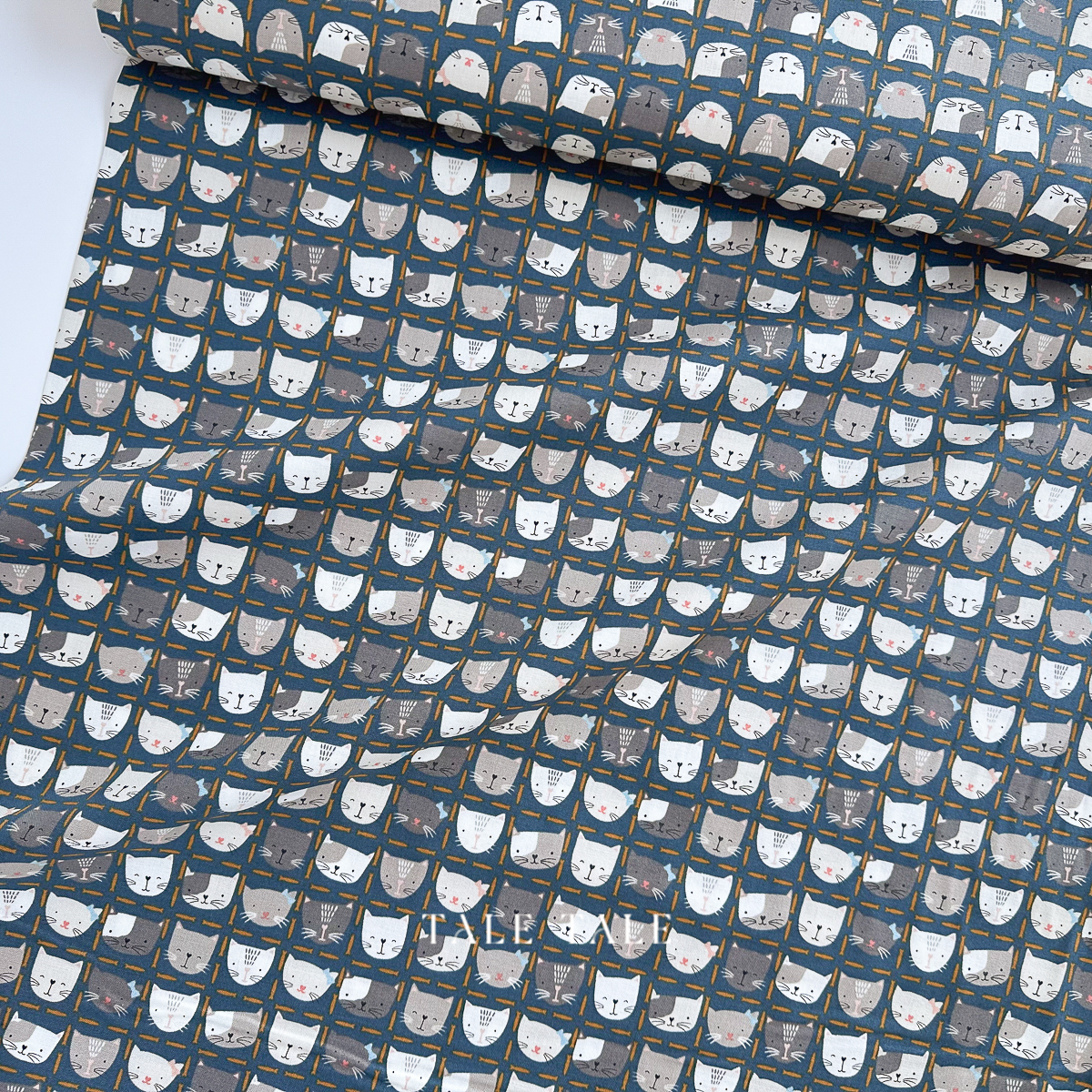 美國品牌棉布-可愛小貓咪方格-藍-SD100-TA1-6