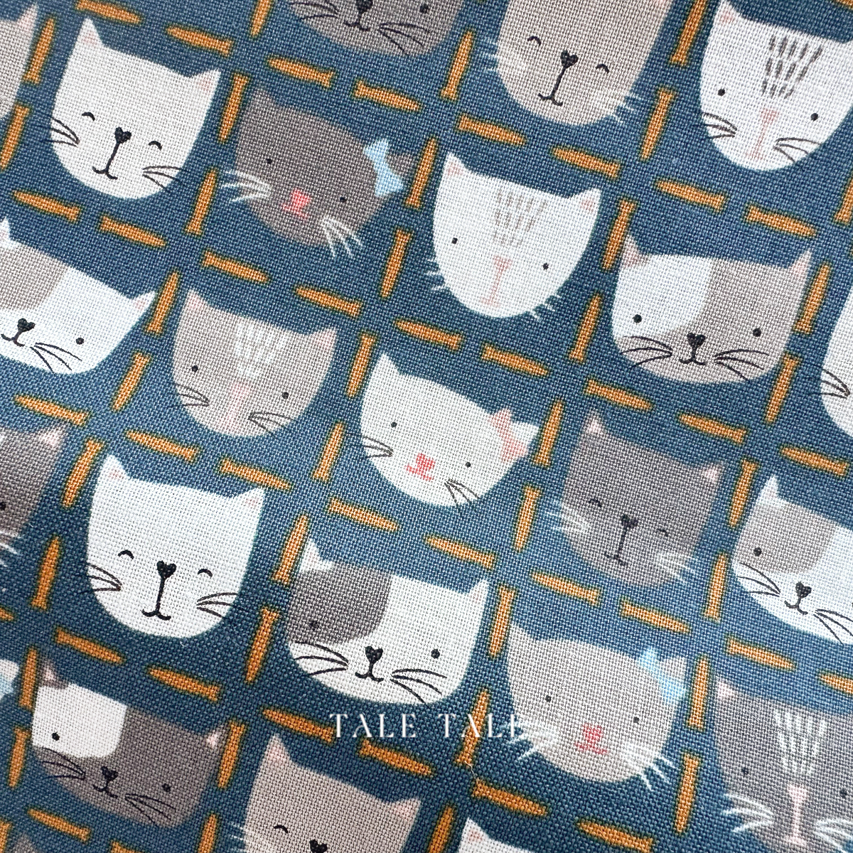 美國品牌棉布-可愛小貓咪方格-藍-SD100-TA1-7