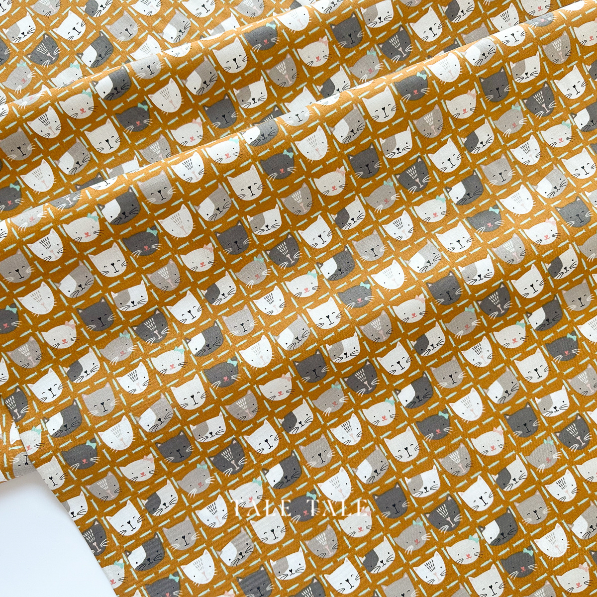 美國品牌棉布-可愛小貓咪方格-土-SD100-SM2-4