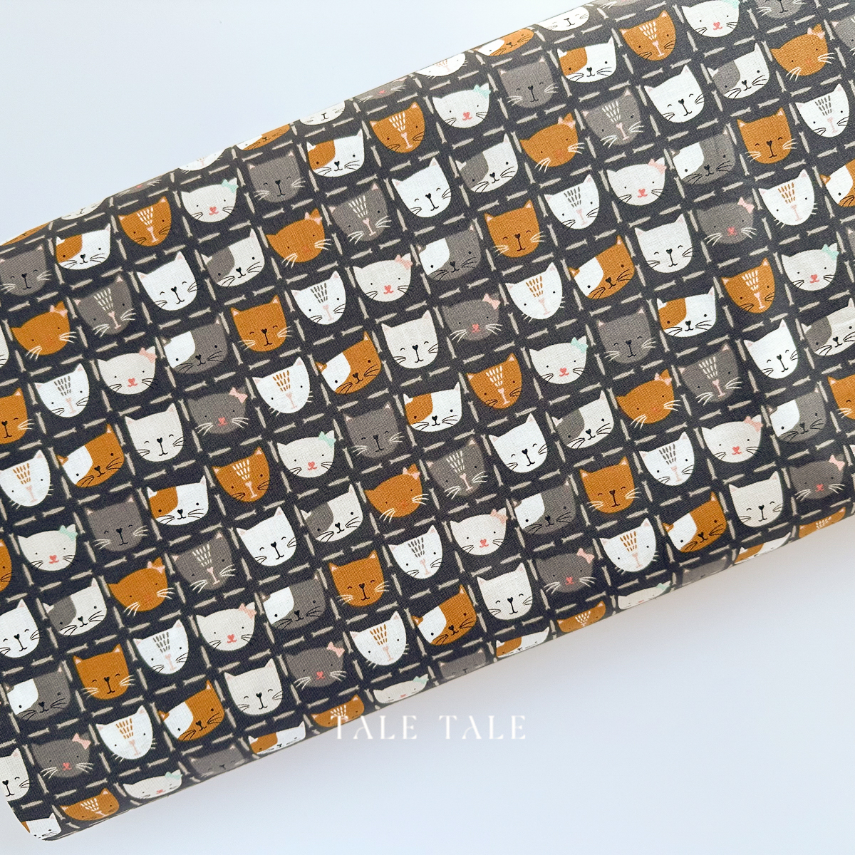 美國品牌棉布-可愛小貓咪方格-灰-SD100-CA3-3