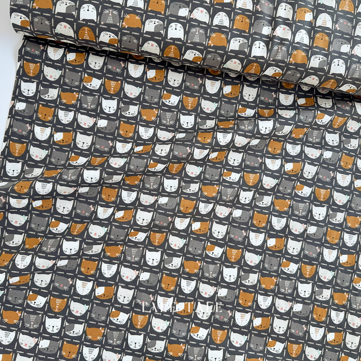 美國品牌棉布-可愛小貓咪方格-灰-SD100-CA3-2