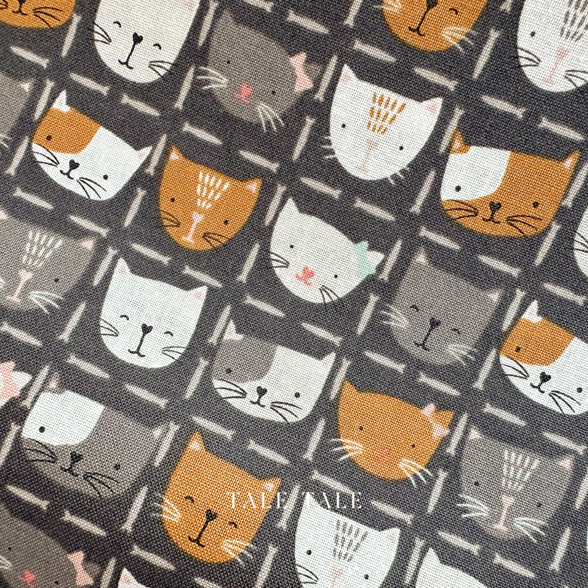 美國品牌棉布-可愛小貓咪方格-灰-SD100-CA3-4