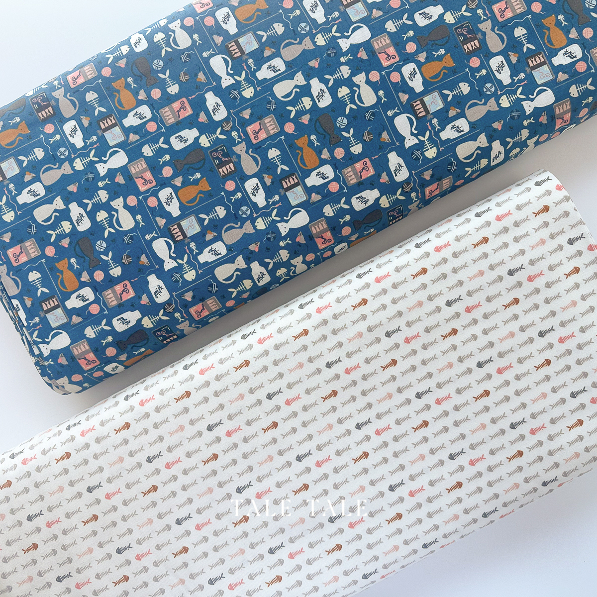 D美國品牌棉布-貓咪遊樂場_繽紛魚骨頭-DM-2