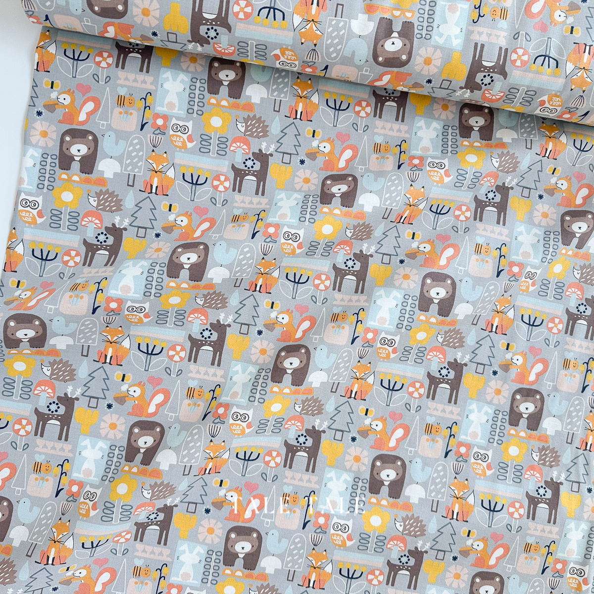 美國品牌棉布-可愛動物森林-灰-HO500-NG2-7