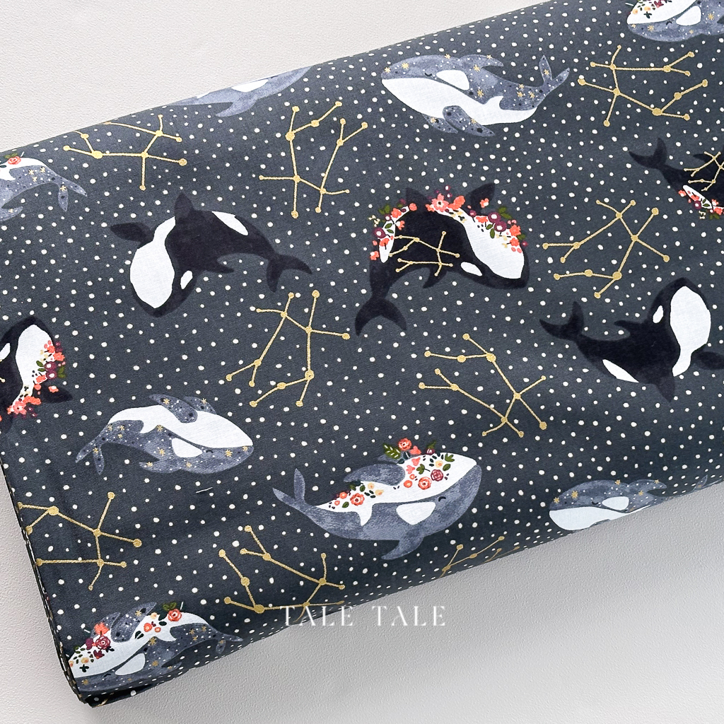 美國品牌棉布-虎鯨的星空序曲-黑-CC400-MI2M-$210半碼-1