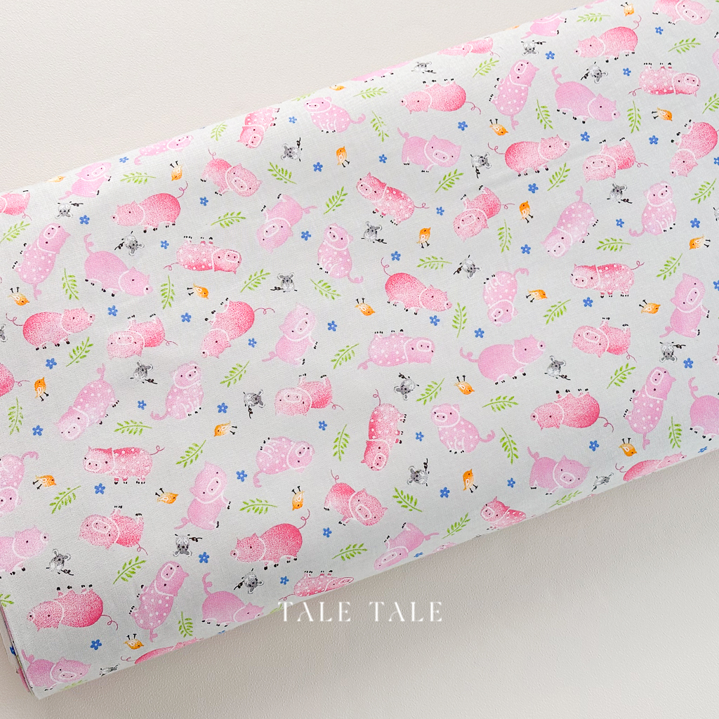 美國品牌棉布-農田粉紅豬-灰-51128-2-$195半碼-7