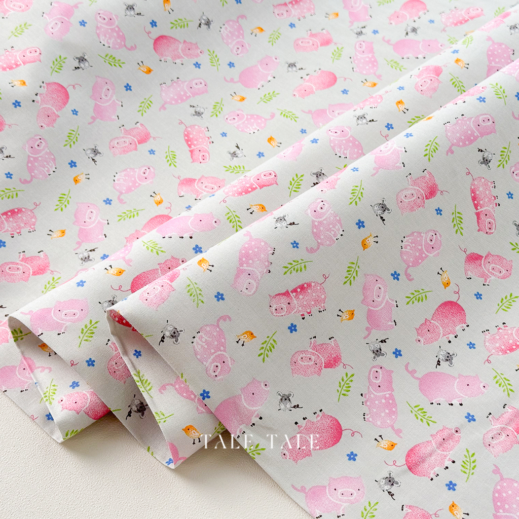 美國品牌棉布-農田粉紅豬-灰-51128-2-$195半碼-5