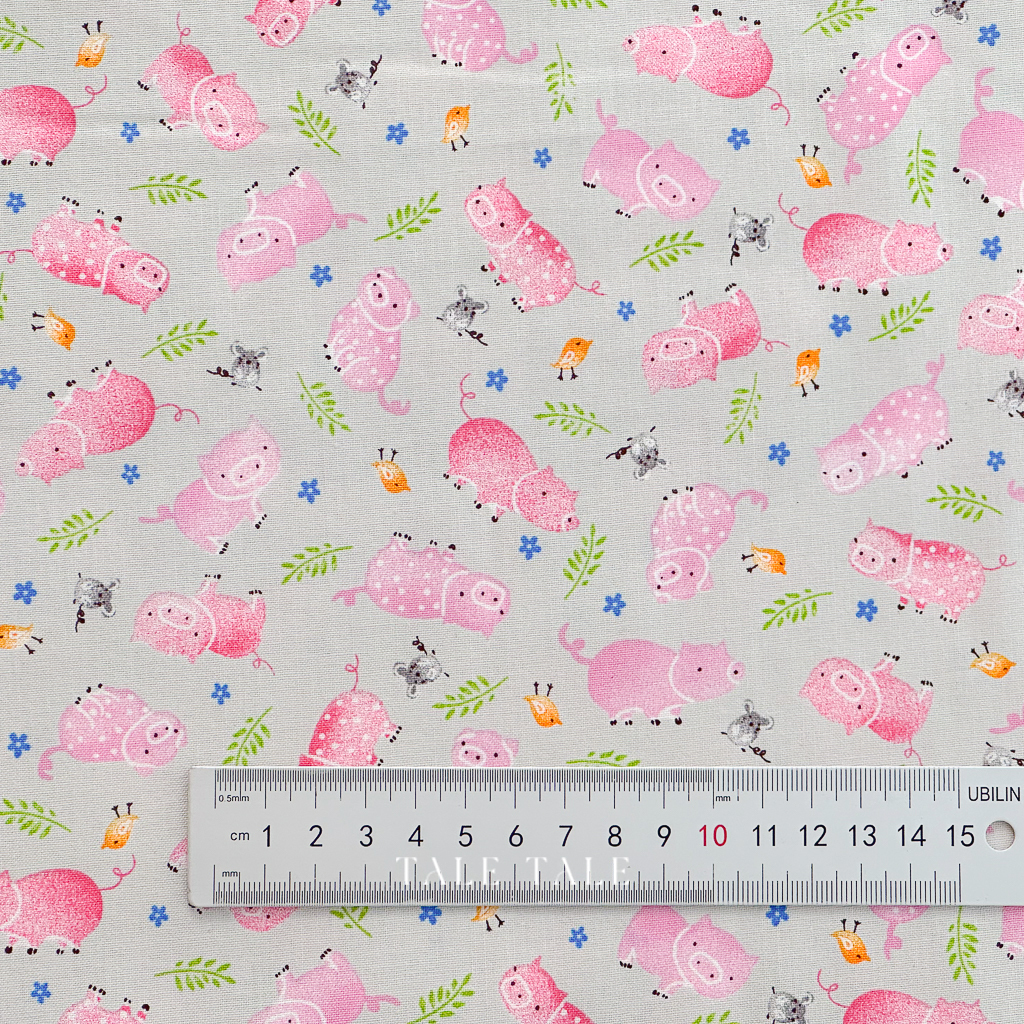 美國品牌棉布-農田粉紅豬-灰-51128-2-$195半碼-6