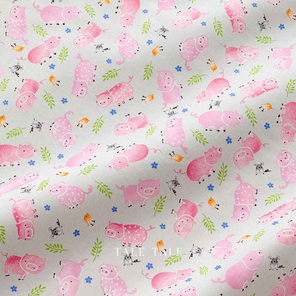 美國品牌棉布-農田粉紅豬-灰-51128-2-$195半碼-1