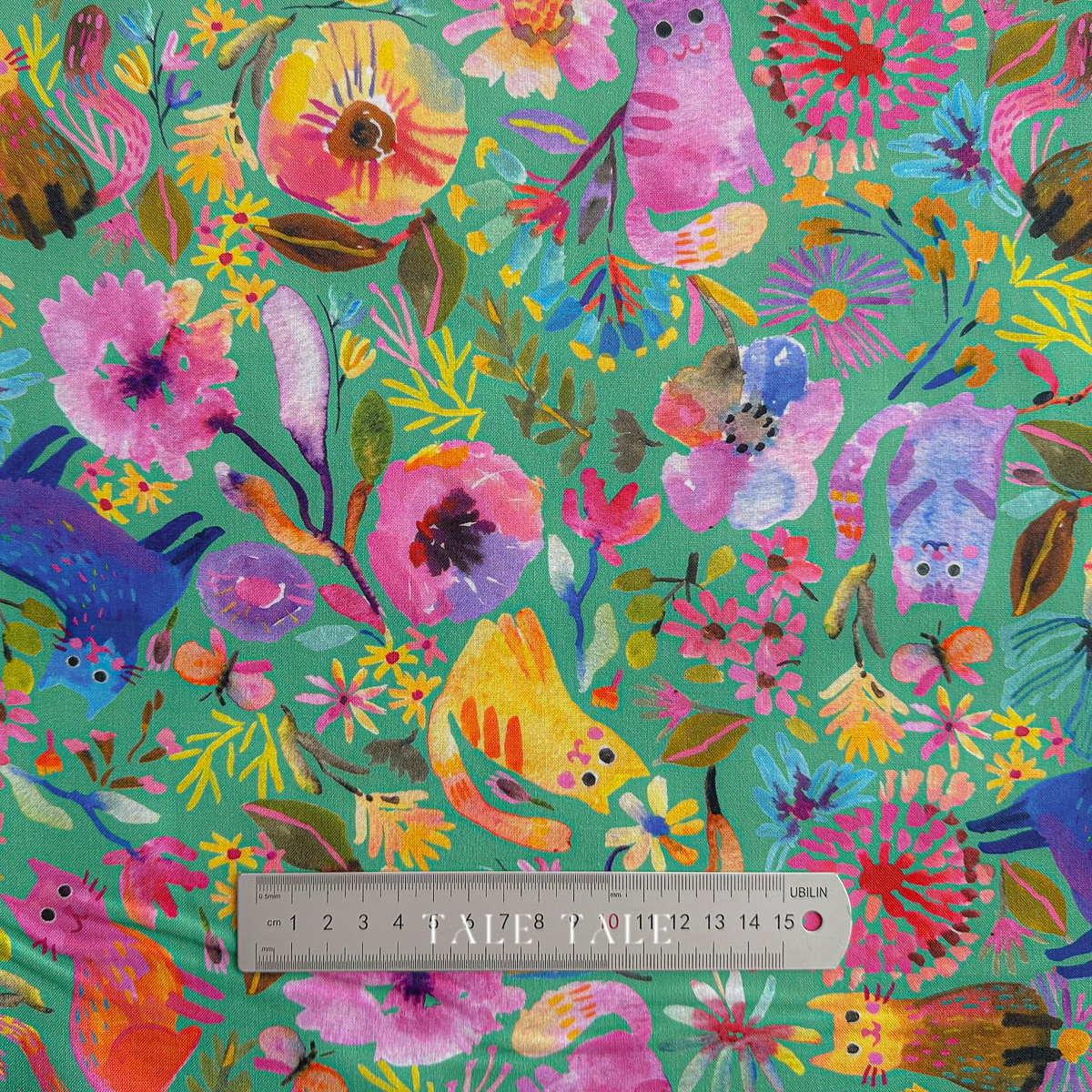 美國品牌棉布-貓咪奇幻世界-綠-ANAD-23284-51-1