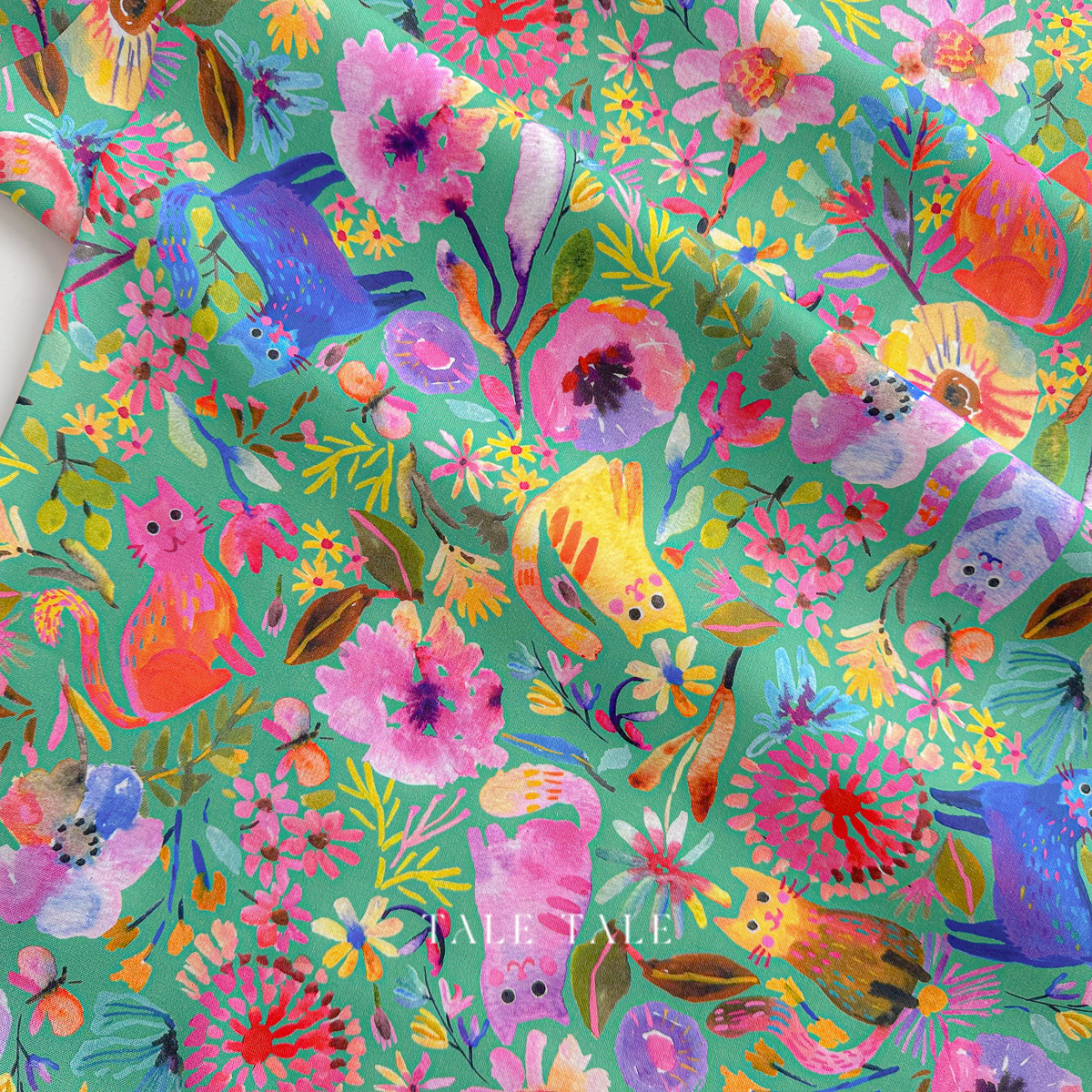 美國品牌棉布-貓咪奇幻世界-綠-ANAD-23284-51-6