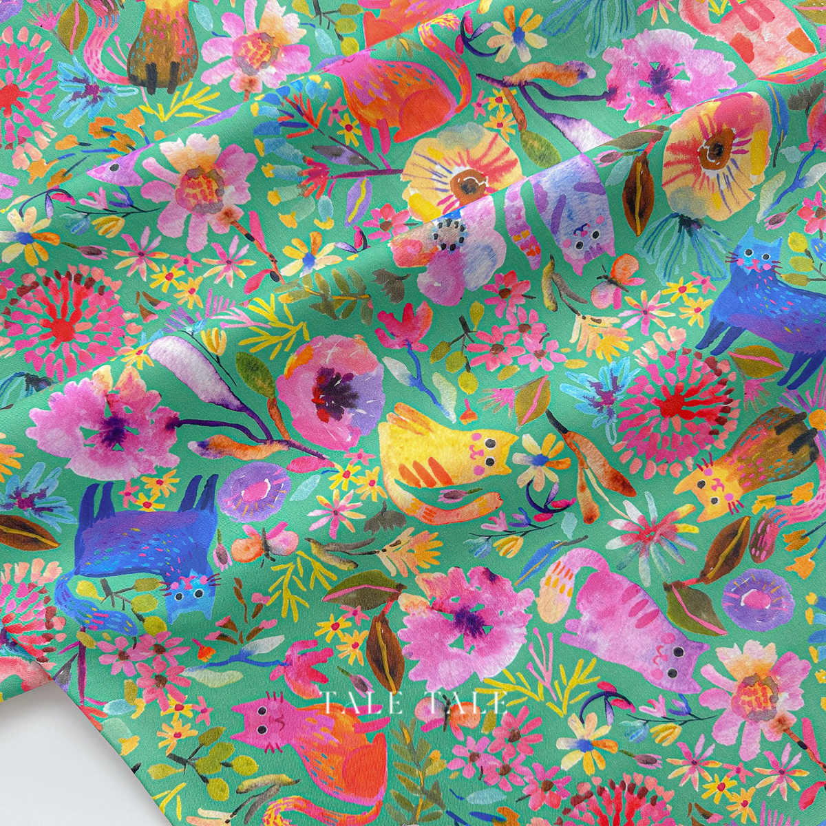 美國品牌棉布-貓咪奇幻世界-綠-ANAD-23284-51-5