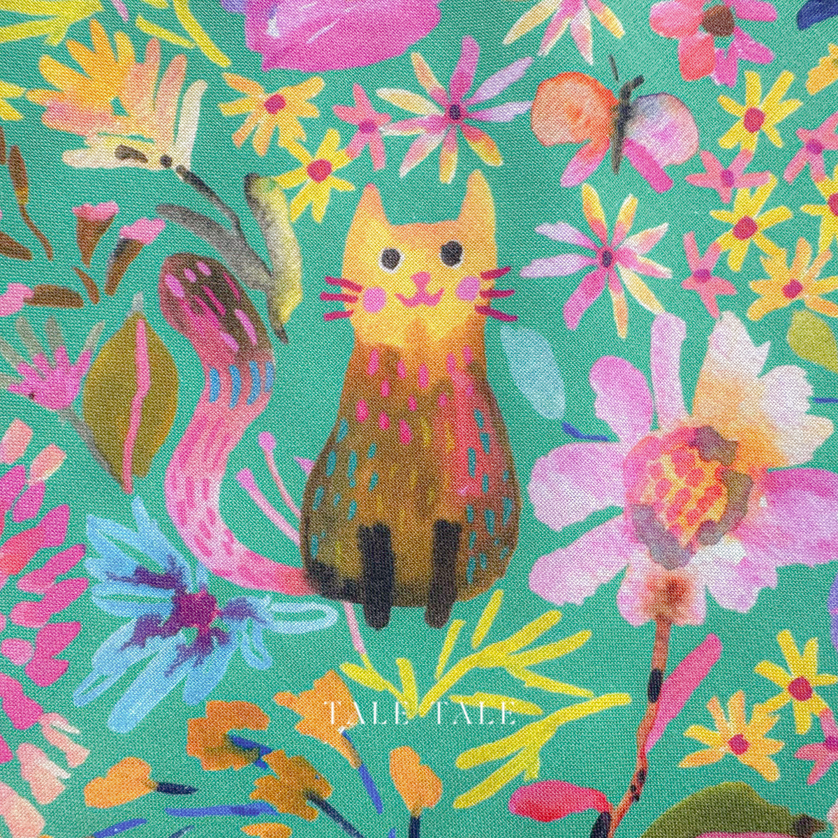 美國品牌棉布-貓咪奇幻世界-綠-ANAD-23284-51-3