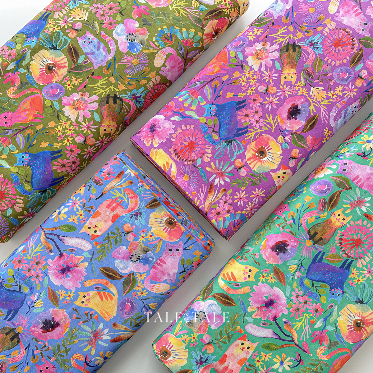 D美國品牌棉布-貓咪奇幻世界_戲花貓貓_炫彩貓影-DM-2