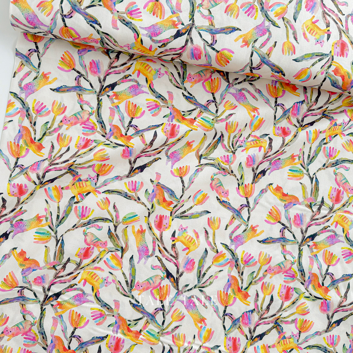 美國品牌棉布-戲花貓貓-米-ANAD-23287-84-5