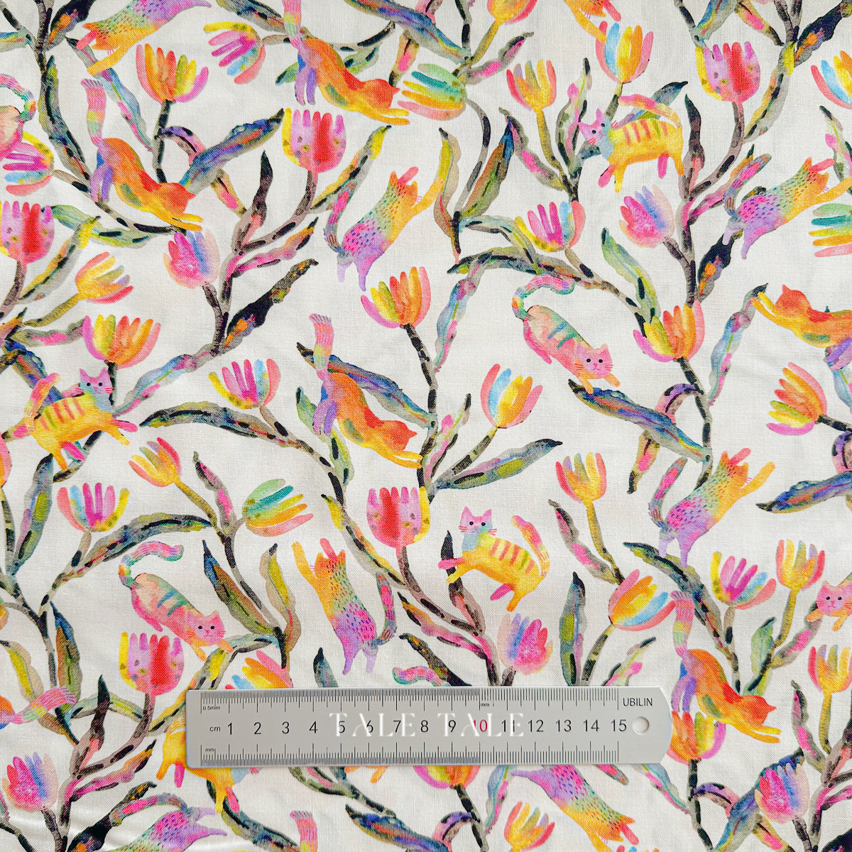 美國品牌棉布-戲花貓貓-米-ANAD-23287-84-1