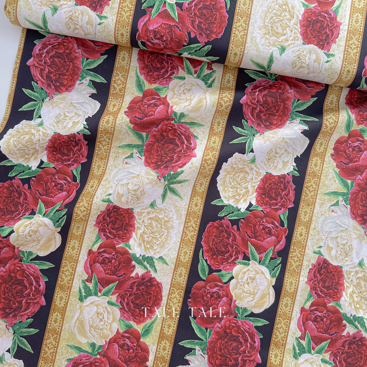 美國品牌棉布-復古緋花-邊條-30092-295-2