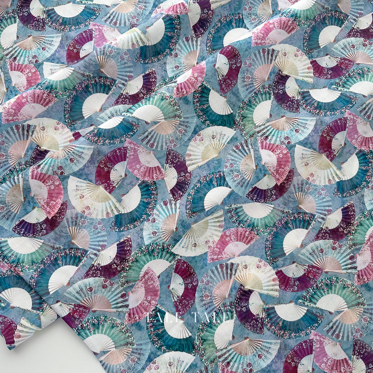 美國品牌棉布-古典舞扇-藍-SRKD-23270-279-7