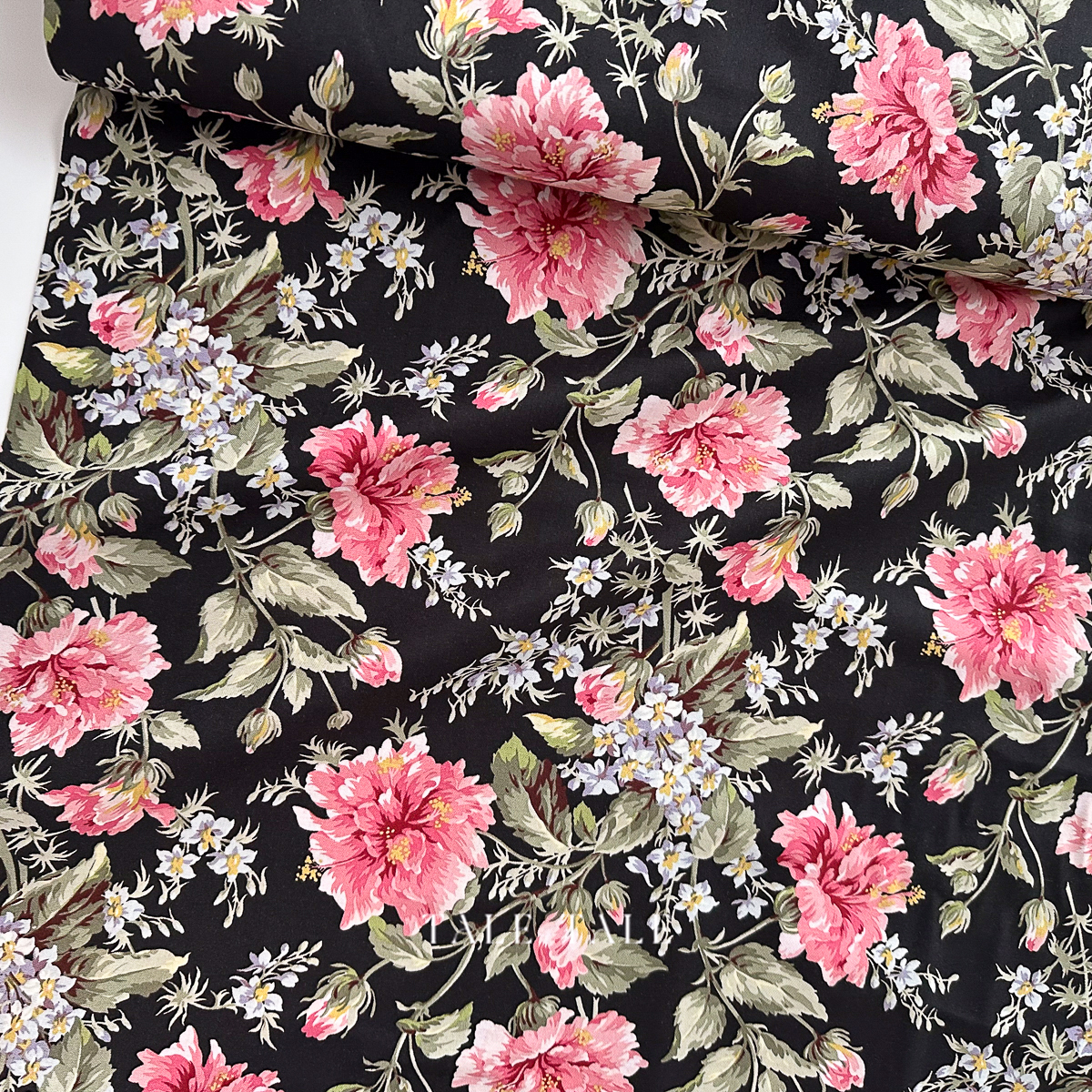 美國品牌棉布-馬洛花開-黑底-10940-J-1