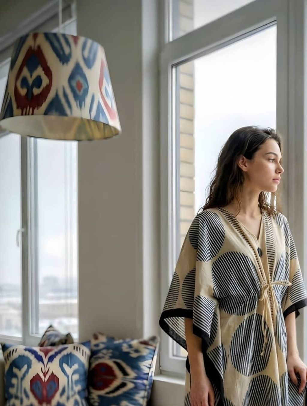 Kaftan CK Beige-Blue Geo 2