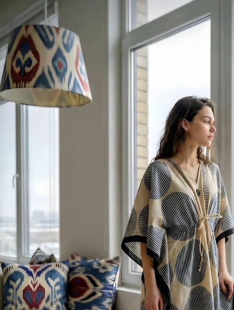 Kaftan CK Beige-Blue Geo 2