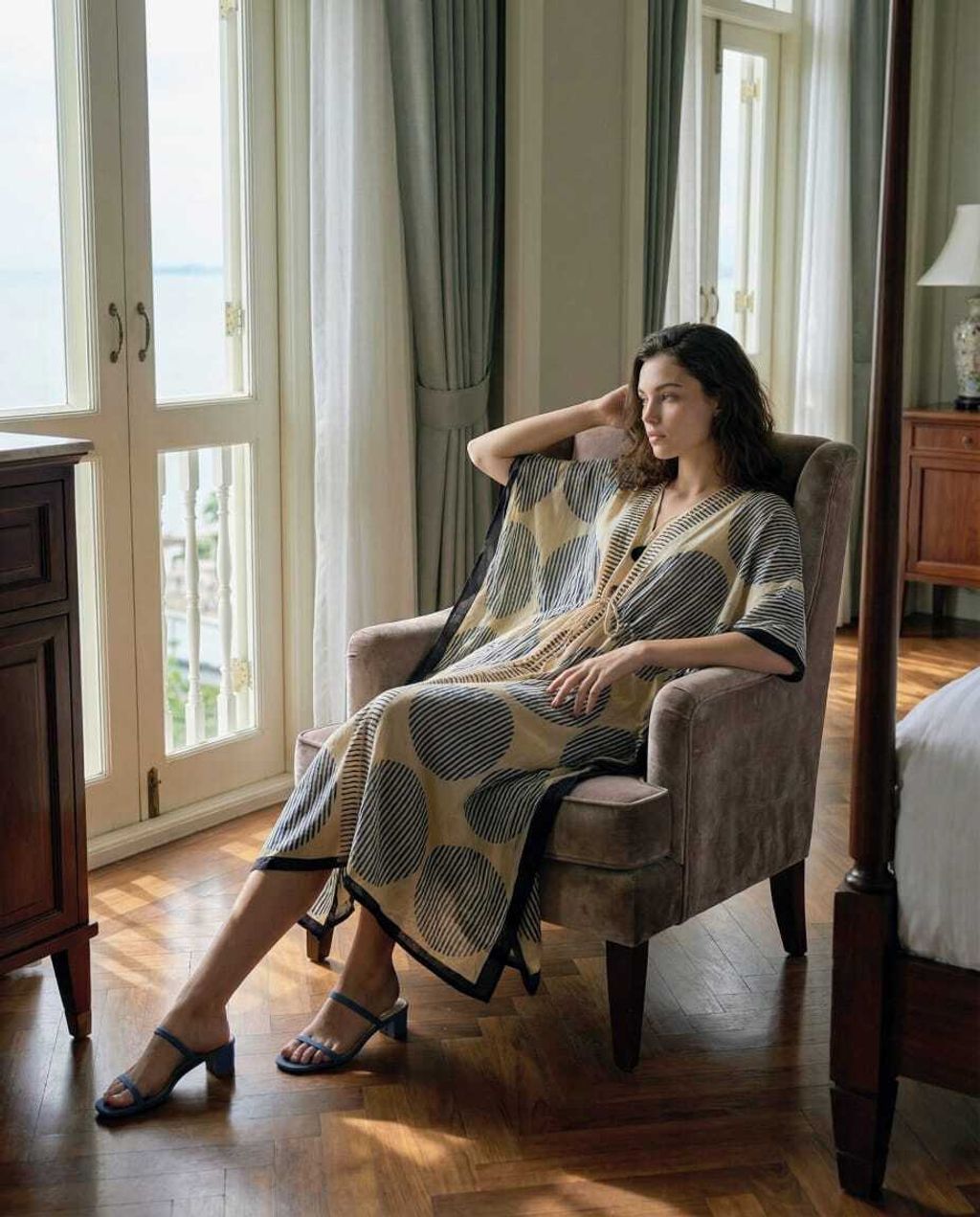 Kaftan CK Beige-Blue Geo 6