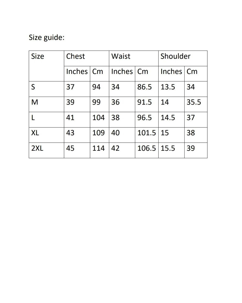 SS CC Rust Size